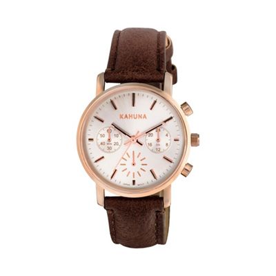 Ladies rose gold chronograph brown strap watch kls-0316l